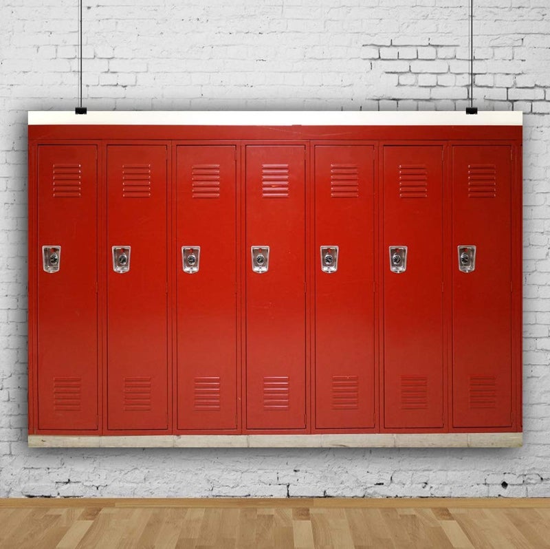 AOFOTO 7x5ft Gym Red Metal Lockers Backdrop Vinyl High School Safety Locker Room Background for Photography Students Kids Adults Sports Photoshoot Props Vinyl Class Party Decoration Video Drape - Image 2